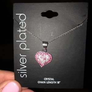 Pink heart silver necklace